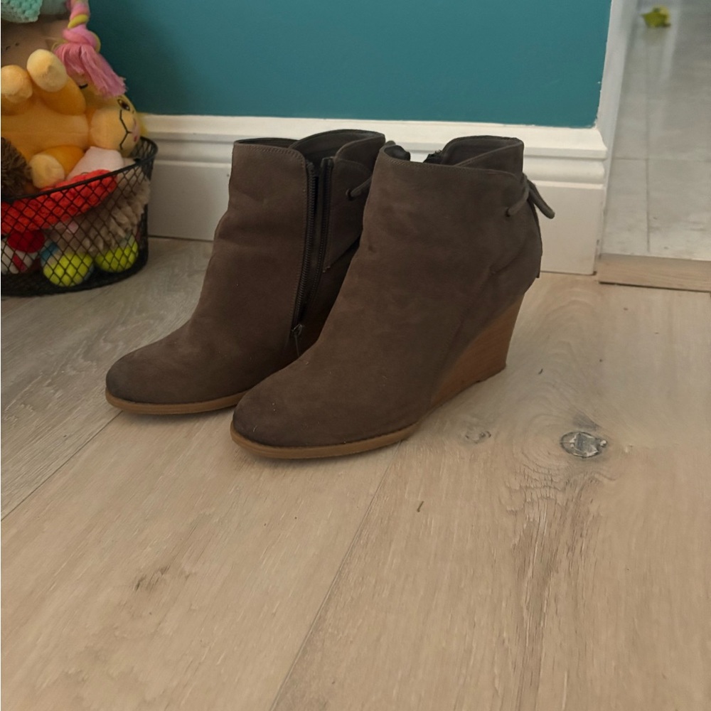 Brown Suede Wedge Ankle Boots